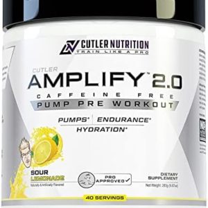 Cutler Nutrition Stim Free Pre Workout Powder Amplify 2.0 Caffeine Free Pre Workout Powder for Intense Pumps Endurance and Hydration with L-Citrulline and Arginine | Sour Lemonade (40 Servings)