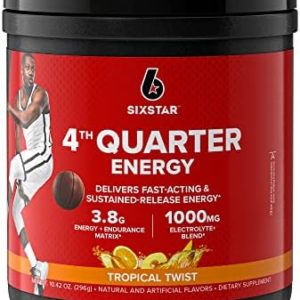 Six Star 4th Quarter Energy Preworkout for Men & Women with Caffeine, Betaine, Taurine, & More for Fast Acting & Sustained Energy, Sports Nutrition Pre-Workout Products, Tropical Twist, 15 Servings