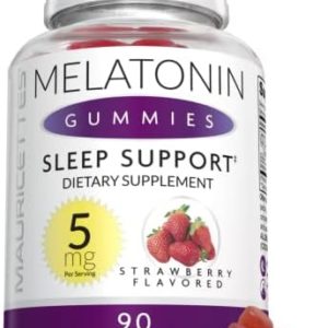 Mauricettes Melatonin Gummies Sleep Support Aid - Gluten Free Melatonin 5mg Gummies - Strawberry Melatonin for Kids and Adults with Added Elderberry for Sleep & Immune Support