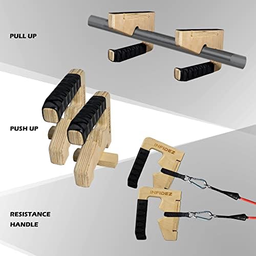 INFIDEZ 3-in-1 Wooden Pull Up and Push Up Handles, Resistance Band Handles, Non-slip Push Up Handles for Floor with Stable Base, Handstand Bars, Calisthenics Equipment for Indoor and Outdoor Workout - Image 2