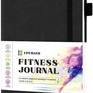 EPEWIZD Fitness Journal Hardcover 6- Month Workout Planner Undated Workout Log Book Home Gym Accessories for Women and Man (Black)