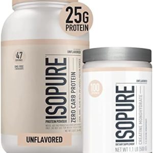 Isopure Unflavored Bundle Unflavored Whey Protein Isolate (47 Servings) Unflavored Creatine Monohydrate (100 Servings)