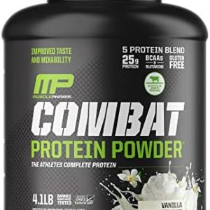 MusclePharm Combat Protein Powder, 5 Protein Blend, Vanilla, 4.1 Pounds, 52 Servings