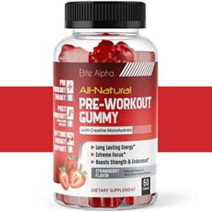 All-Natural Energized Pre-Workout Gummies with Enhanced Creatine Monohydrate ‒ Long Lasting Energy, Extreme Focus, Boosts Strength & Endurance〡Elite Alpha