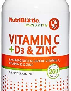NutriBiotic – Vitamin C + Vitamin D3 & Zinc, 250 Capsules | Potent, Comprehensive Immune Support | Essential & Antioxidant Daily Supplement | Gluten & GMO Free