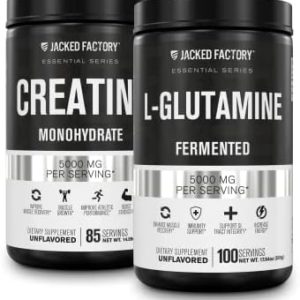 Jacked Factory Creatine Monohydrate Powder 425g, 85 SV & L-Glutamine Supplement 500g, 100 SV - No Artficial Fillers, Unflavored