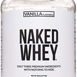 Naked Whey Vanilla Protein – All Natural Grass Fed Whey Protein Powder + Vanilla + Coconut Sugar- 5lb Bulk, GMO-Free, Soy Free, Gluten Free. Aid Muscle Recovery - 61 Servings
