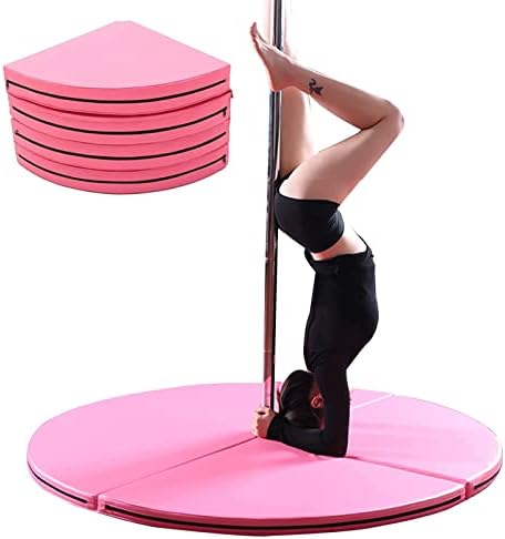 Pole Dance Mat Safety Foldable Yoga Exercise Gymnastics Training Safety Dancing Cushion Portable Circular Steel Pipe Crash Mat(Size:120x3cm,Color:Pink)