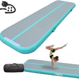 Gymnastics Mat Air Tumbling Mat 13ft/16ft/20ft Tumble Track, Inflatable Training Mat 4/8 inch Thickness Gymnastics Air Floor with Electric Air Pump for Home Use/Tumbing Meditation/Cheerleading/Water Use