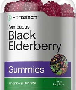 Sambucus Black Elderberry Gummies | 120 Count | with Zinc and Vitamin C | Vegan, Non-GMO, Gluten Free Extract for Adults | Natural Berry Flavor | by Horbaach