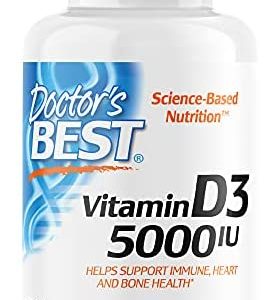 Doctor's Best Vitamin D3 5,000 IU for Healthy Bones, Teeth, Heart and Immune Support, Non-GMO, Gluten-Free, Soy Free, 360 Count (Pack of 1)