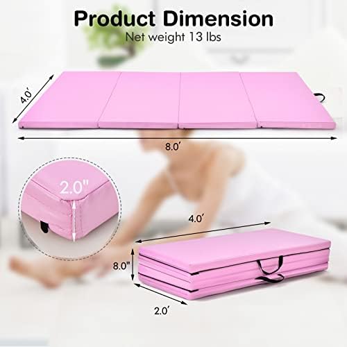 GYMAX Folding Gymnastics Mat, 8' x 4' x 2" Thick Exercise Mat with Carry Handles & Waterproof Detachable PU Leather Cover, Lightweight Tumbling Mat for Yoga Stretching Aerobics Home Gym Fitness - Image 6