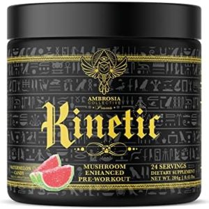 Ambrosia Kinetic Organic Preworkout, Mushroom Enhanced Natural Pre Workout Supplement, Nootropic Superfood Powder for Energy (Watermelon Candy)