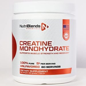 NutriBlends Creatine Monohydrate Powder 300g (100% Pure- 60 Servings of 5 Grams Each - Optimium Micronized Creatine Powder) Unflavored, Vegan, Keto Friendly (Creatina Monohidratada)