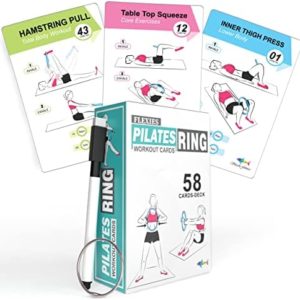 Flexies Pilates Ring Workout Cards -58 Exercise ring Card with Pilates circle Work Out Posture, Instruction & Breathing Tips | Free Dry-Erase Marker & Binding ring|Pilates Equipment Thigh Master guide