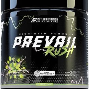 Cutler Nutrition High Stim Pre Workout Powder Prevail Rush Preworkout for Men & Women for Intense Pumps Energy and Focus with Caffeine NO3T Betaine and Dynamine | Cotton Candy Grape (20 Servings)