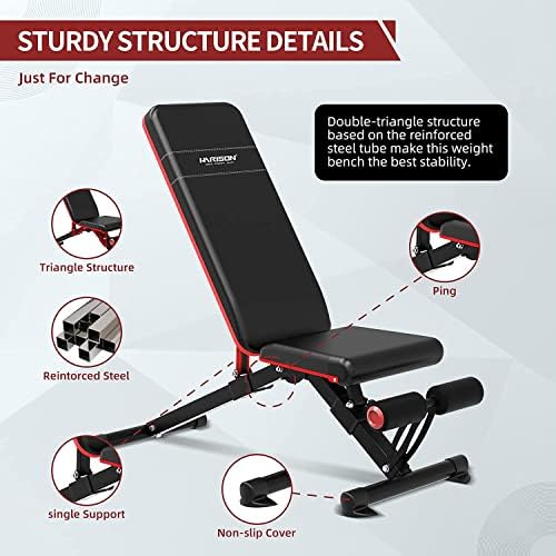 HARISON Adjustable Weight Bench Workout Benches for Home Incline Decline Flat Exercise Bench Home Gym Equipment - Image 5