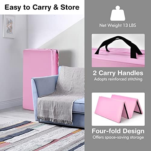 GYMAX Folding Gymnastics Mat, 8' x 4' x 2" Thick Exercise Mat with Carry Handles & Waterproof Detachable PU Leather Cover, Lightweight Tumbling Mat for Yoga Stretching Aerobics Home Gym Fitness - Image 4