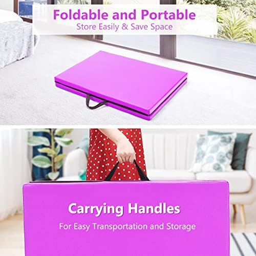 Giantex 6'x 2' Folding Gymnastics Mat, Exercise Mat w/ Carrying Handles, Small Size, Easy to Store and Clean, Lightweight Tumbling Mat for Gym, Home - Image 4