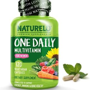 NATURELO One Daily Multivitamin for Women - Energy Support - Whole Food Supplement to Nourish Hair, Skin, Nails - Non-GMO - No Soy - Gluten Free - 120 Capsules - 4 Month Supply