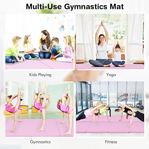 GYMAX Folding Gymnastics Mat, 8' x 4' x 2" Thick Exercise Mat with Carry Handles & Waterproof Detachable PU Leather Cover, Lightweight Tumbling Mat for Yoga Stretching Aerobics Home Gym Fitness - Image 9