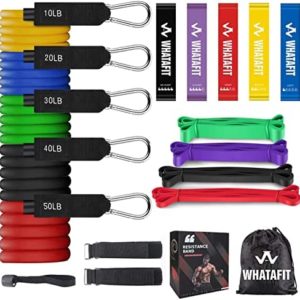 Whatafit Resistance Bands Set (11pcs) + Whatafit Mini Resistance Loop Bands-Set of 5 + Whatafit Pull Up Assist Bands (Set of 4), Perfect for Resistance Training, Physical Therapy, Home Workouts