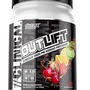Nutrex Research Outlift, Clinically Dosed Pre-Workout Powerhouse, Citrulline, BCAA, Creatine, Beta-Alanine, Taurine, Banned Substance Free, Fruit Punch, 20 Servings
