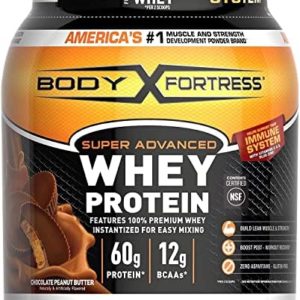 Body Fortress Super Advanced Whey Protein Powder, Chocolate Peanut Butter, Immune Support (1), Vitamins C & D Plus Zinc, 1.78 lbs
