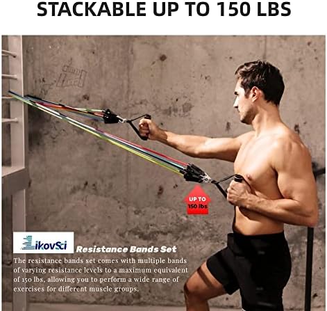 LIKOVSCI Resistance Bands Set 150 lbs 11pcs, Exercise Bands Fitness Workout with Door Anchor, Handles, Carry Bag, Legs Ankle Straps for Resistance Training, Physical Therapy, Home Workouts - Image 2