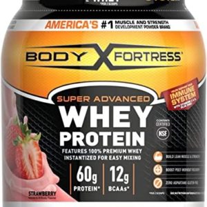 Body Fortress Super Advanced Whey Protein Powder, Strawberry, Immune Support (1), Vitamins C & D Plus Zinc, 1.78 lbs
