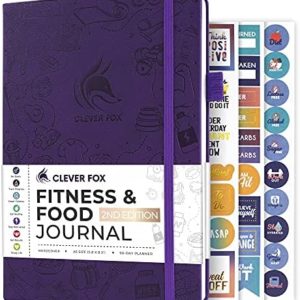 Clever Fox Fitness & Food Journal – Nutrition & Workout Planner for Women & Men – Diet & Gym Exercise Log Book with Calendars, Diet & Training Trackers - Undated, A5 Size, Hardcover (Purple)