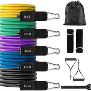 Exercise Resistance Bands with Handles - 5 Fitness Workout Bands Stackable up to 10/150 lbs