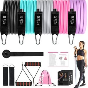 Resistance Bands with Handles for Women and Men,5 Levels Exercise Bands Up to 150 lbs,Workout Bands,Door Anchor, Ankle Straps for Training,Physical Therapy, Yoga, Pilates