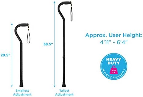 NOVA Heavy Duty Walking Cane with Offset Handle, 500 lb. Weight Capacity, Lightweight Adjustable Walking Stick with Carrying Strap, Black - Image 3