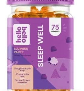 Hello Bello Sleep Well Melatonin + Botanicals Vitamins I Vegan and nonGMO Natural Berry Flavor Gummies with Passionflower and Chamomile I 5mg of Meletonin per Serving I 75 Count (1 Pack)