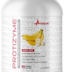 Metabolic Nutrition - Protizyme - 100% Whey Protein Powder, High Protein, Low Carb, Low Fat with Digestive Enzymes, 24 Essential Vitamins and Minerals, Banana Creme, 2 Pound