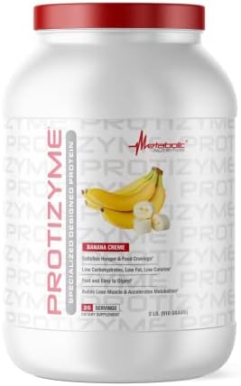 Metabolic Nutrition - Protizyme - 100% Whey Protein Powder, High Protein, Low Carb, Low Fat with Digestive Enzymes, 24 Essential Vitamins and Minerals, Banana Creme, 2 Pound