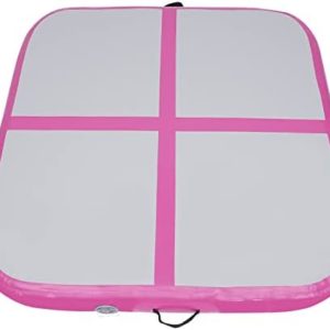 LOYALHEARTDY Square Tumbling Mat 3.3FT Air Track 3.94" Thickened Yoga Mat Inflatable Air Gymnastics Mat with Air Pump Ideal for Home Use Training Cheerleading Yoga Grey+Pink