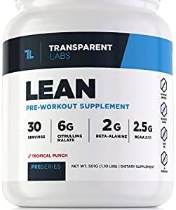 Transparent Labs Lean Pre-Workout, BCAA, Amino Acids, Keto Friendly, Energy Powder, Stamina, Muscular Strength & Endurance, Tropical Punch, 30 Servings, 30 Servings (Pack of 1)