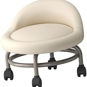 Baoblaze Small Short Stools, Low Rolling Stool with Wheels, Leather Roller Seat Stool Chair for Knee Exercises Fitness Foot Exercises Floor Cleaning, Beige