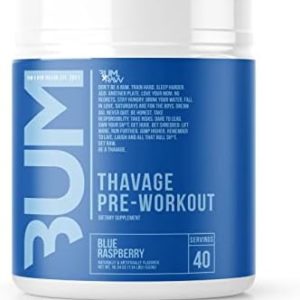 RAW Pre Workout Powder, Thavage (Blue Raspberry) - Chris Bumstead Sports Nutrition Supplement for Men & Women - Cbum Preworkout for Working Out, Hydration, Mental Focus & Energy - 40 Servings