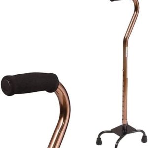 DMI Adjustable Walking Cane With Small Quad Base For Men And Women - 4 Slip Resistant Feet For Stability, Soft Foam Handle, Lightweight