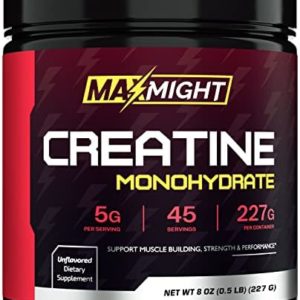 MaxMight Creatine Monohydrate Powder, Pure Micronized Creatine Powder, 5000mg (5g) Per Serving, Unflavored & Highly Soluble, No Filler, Build Muscle & Enhance Performance for Men & Women, 45 Servings