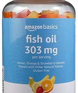 Amazon Basics Fish Oil 303 mg, Lemon, Orange & Strawberry-Banana flavors, 90 Gummies (2 per Serving), EPA and DHA Omega-3 fatty acids (Previously Solimo)
