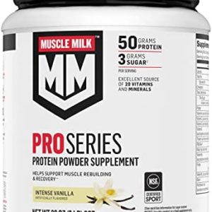 Muscle Milk Pro Series Protein Powder Supplement, Intense Vanilla, 2 Pound, 11 Servings, 50g Protein, 3g Sugar, 20 Vitamins & Minerals, NSF Certified for Sport, Workout Recovery, Packaging May Vary
