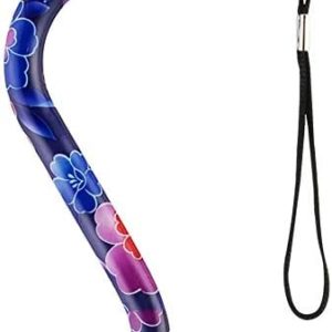 Designer Walking Cane with Offset Handle, Lightweight Adjustable Walking Stick with Carrying Strap, “Maui Flowers Design