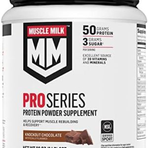 Muscle Milk Pro Series Protein Powder Supplement,Knockout Chocolate,2 Pound,11 Servings,50g Protein,3g Sugar,20 Vitamins & Minerals,NSF Certified for Sport,Workout Recovery,Packaging May Vary