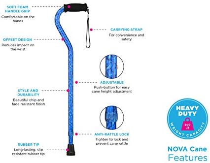 NOVA Heavy Duty Walking Cane with Offset Handle, 500 lb. Weight Capacity, Lightweight Adjustable Walking Stick with Carrying Strap, Black - Image 4