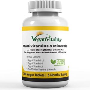 Vegan Multivitamins & Minerals for Women and Men with High Strength Vitamin B12, D3 & K2. 180 Multivitamin Tablets - 6 Months Supply. Vitamins for Vegans & Vegetarians
