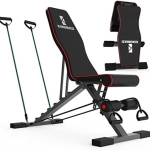 Adjustable Weight Bench, Exercise Workout Bench for Full Body Workout- Multi-Purpose Foldable Bench, Folding Dumbbells Bench with Elastic Ropes